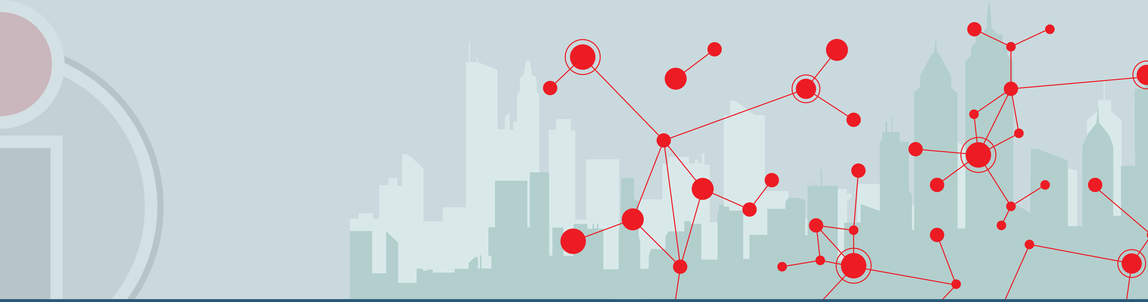 red dots mapped together on top of a city landscape view